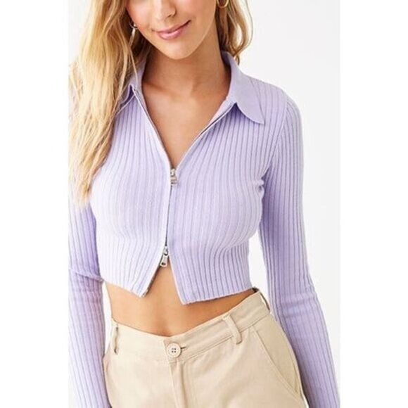 New Forever 21 Zipper Front Long Sleeve‎ Cropped Top Small - Picture 1 of 5